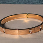 Hinged Bangle Copper Rose Gold Tone Rhinestone