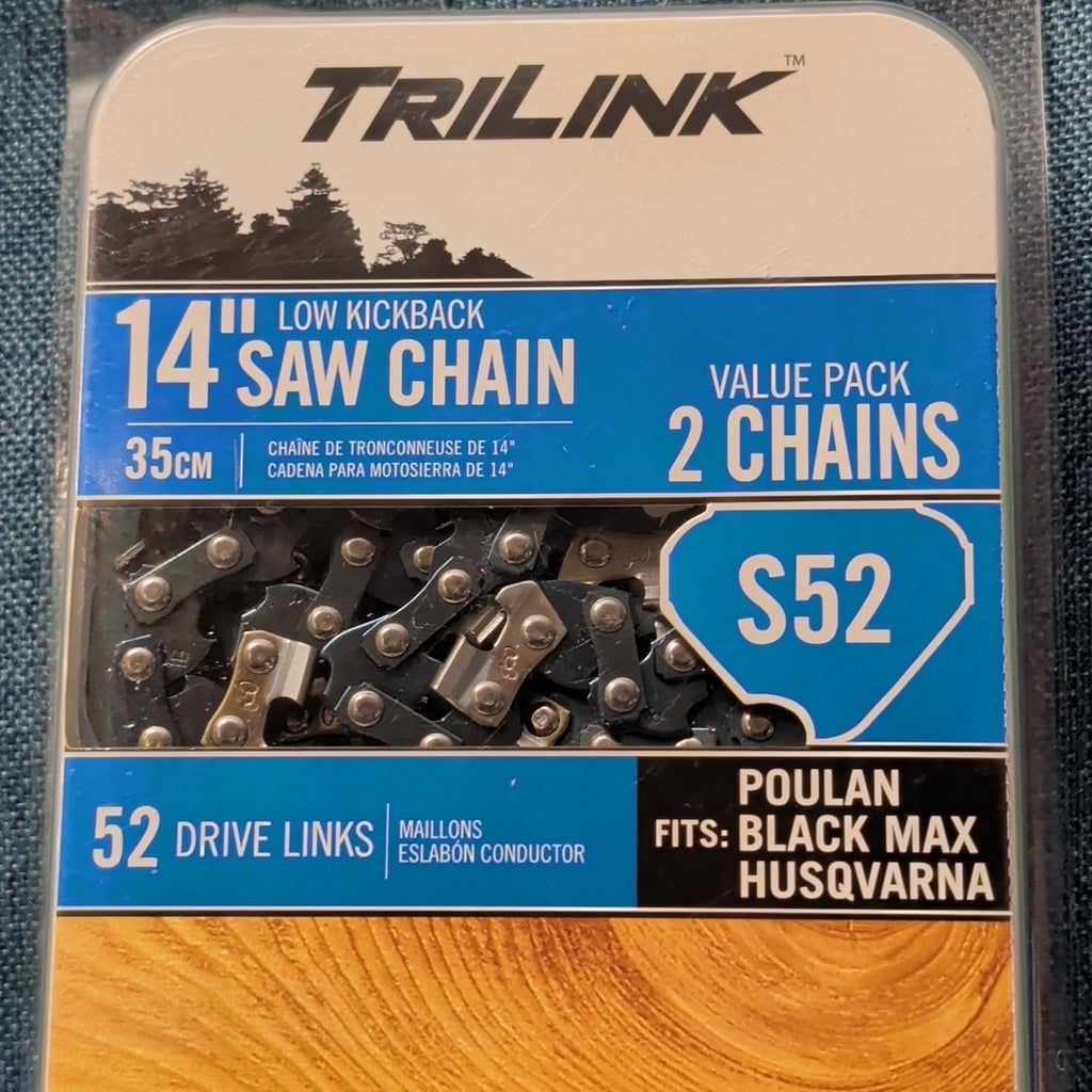 NEW TriLink S52 14" Replacement Saw Chain 2-Pack | 52 Drive Links .050" Gauge