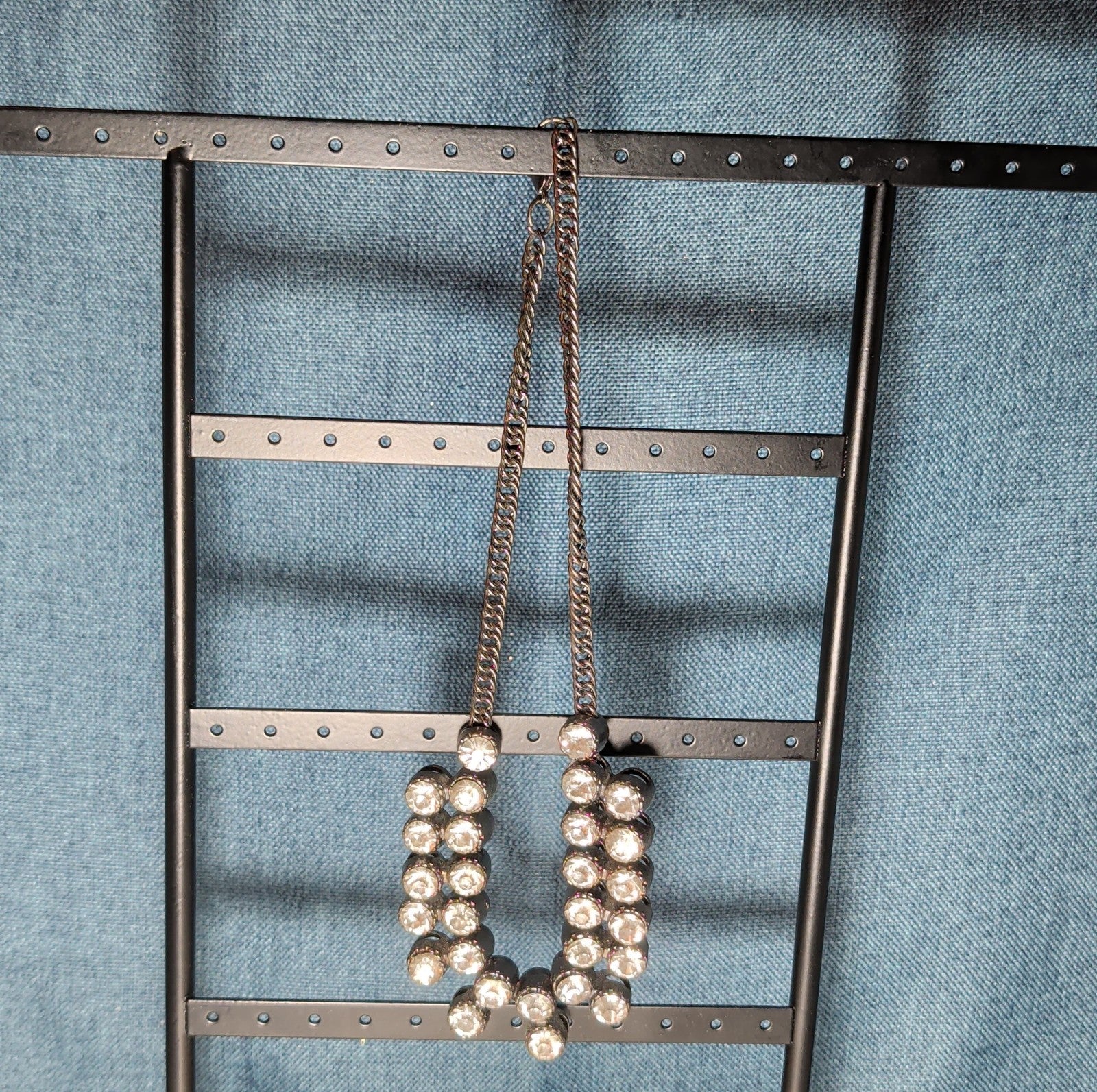 Gunmetal Double Layer Crystal Statement Necklace Edgy Glam