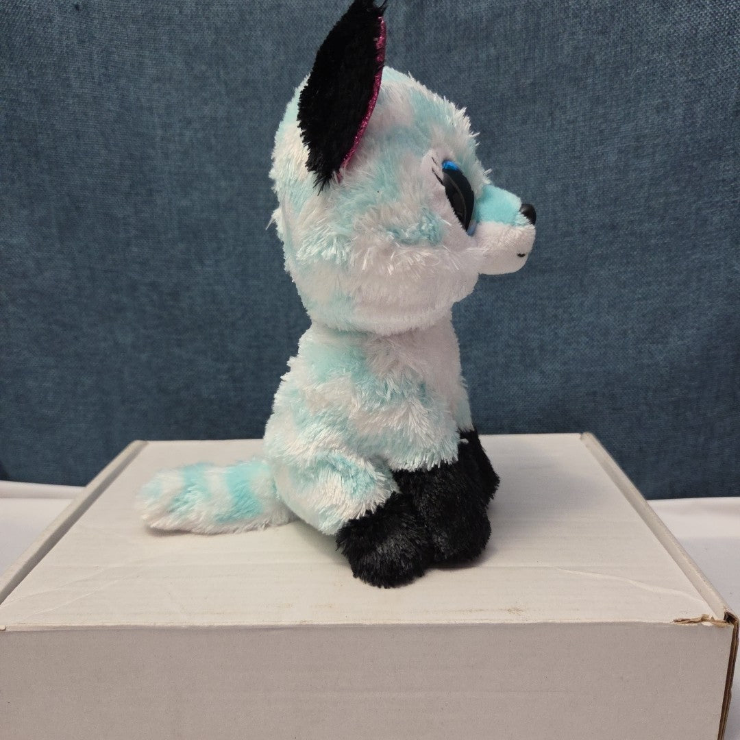 Ty Beanie Boos Atlas Aqua Chevron Fox 6" Plush Blue Glitter Eyes Retired MWMT