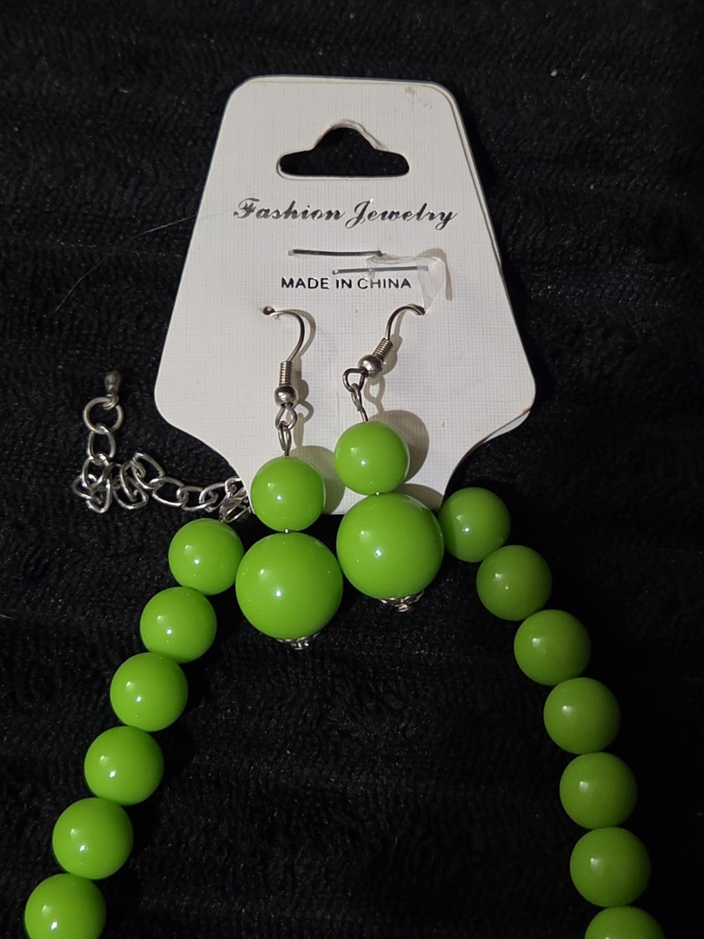 Chunky Bubblegum Bead Necklace Earring Set Green Retro New On Card