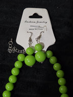 Chunky Bubblegum Bead Necklace Earring Set Green Retro New On Card