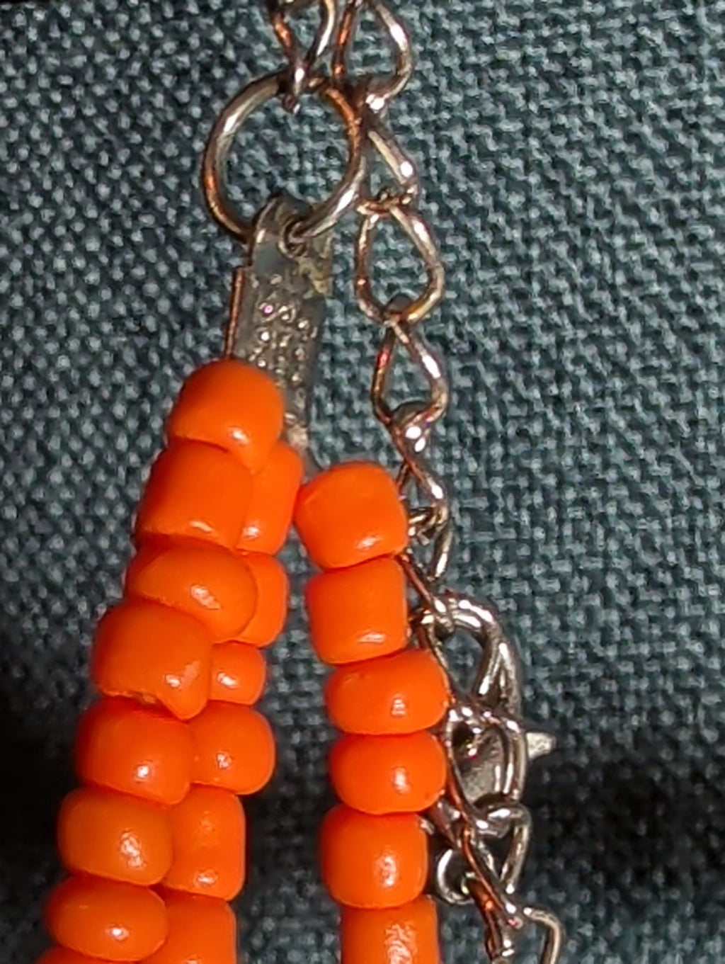 Multi Strand Orange Shell Bead Necklace 23" Boho Beach