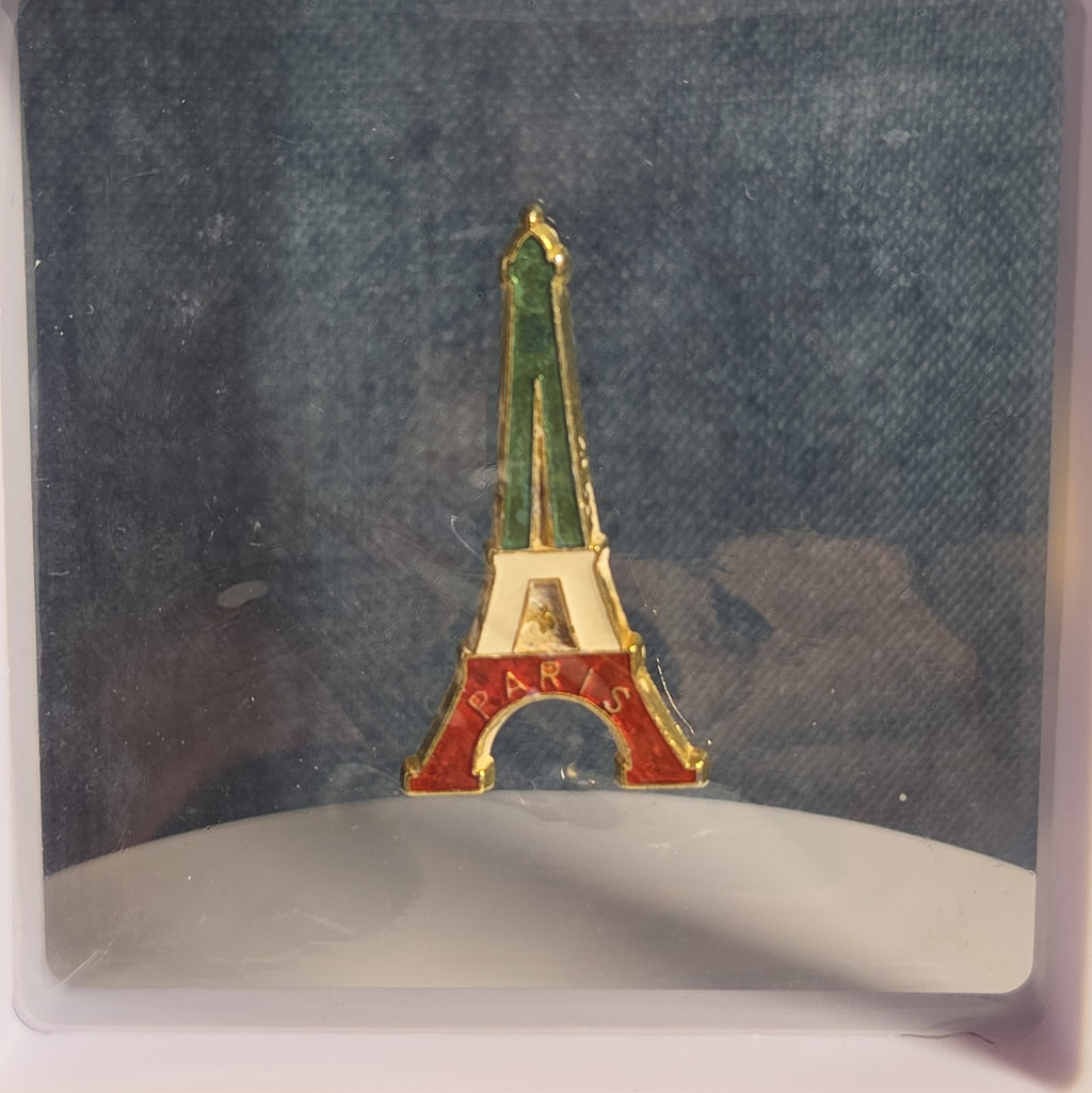 Paris Eiffel Tower Enamel Metal Brooch Vintage Pin