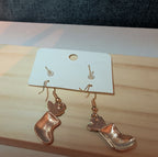 Christmas Stocking Snowflake Earring 2-Pair Set Enamel Gold-Tone Holiday NEW