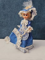 Vintage Brussels Souvenir Doll | 6" Belgium Blue Dress | "Bruxelles" Lace Apron