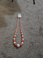 Chunky Bubblegum Bead Necklace Earring Set Orange White Retro