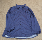New York & Company Blouse Blue Polka Dot Button Down Office Wear Used Size L