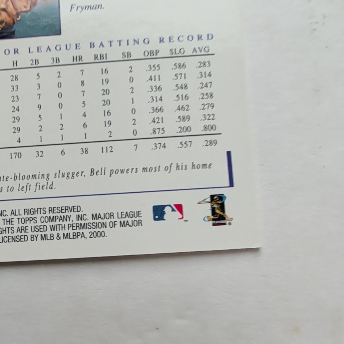 2000 Topps Gallery Jay Bell #3 Arizona Diamondbacks MLB Canvas Base Card