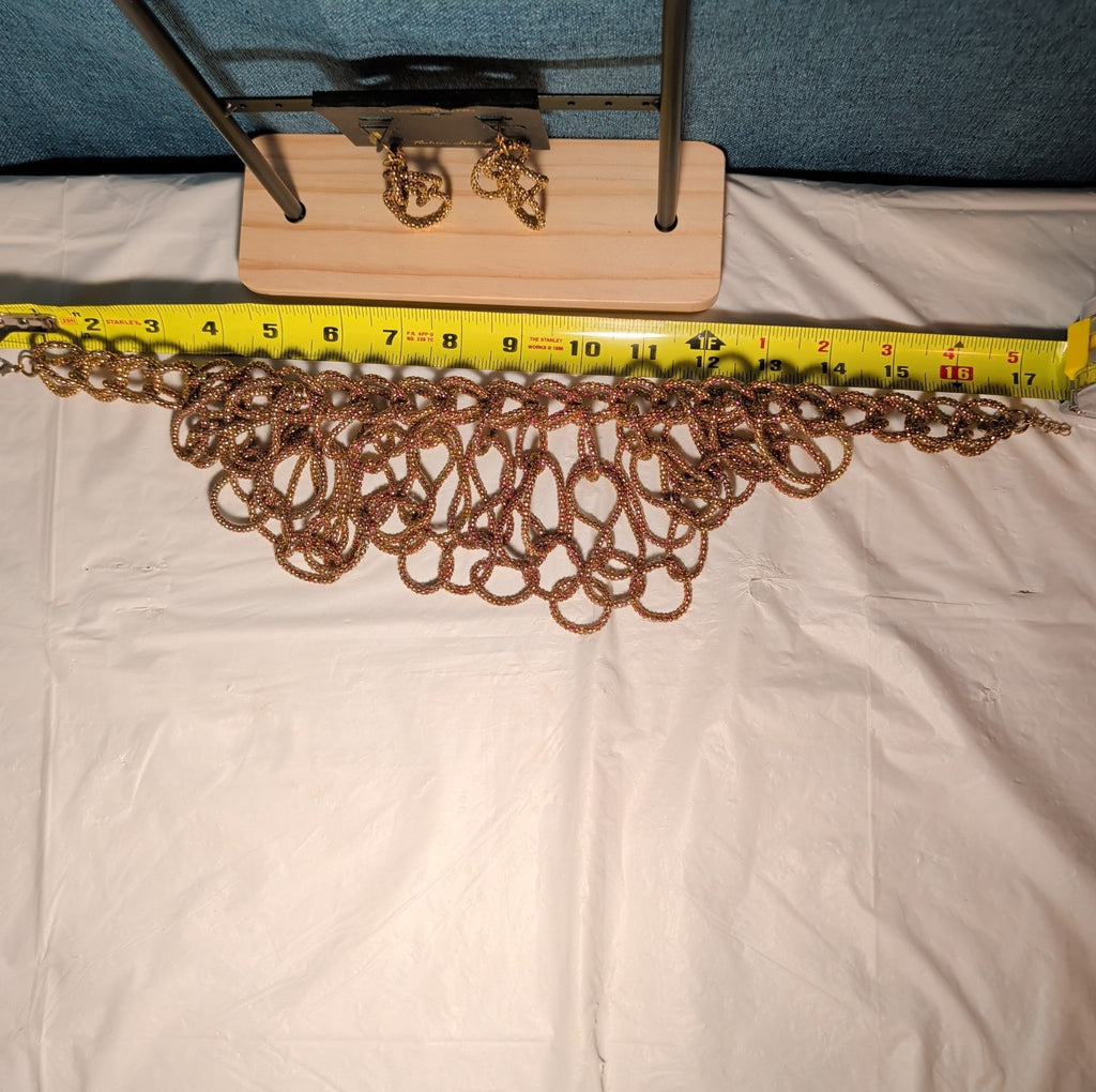 Traci Lynn Roppie Gold Mesh Crystal Collar Necklace Earring Set Vintage Choker