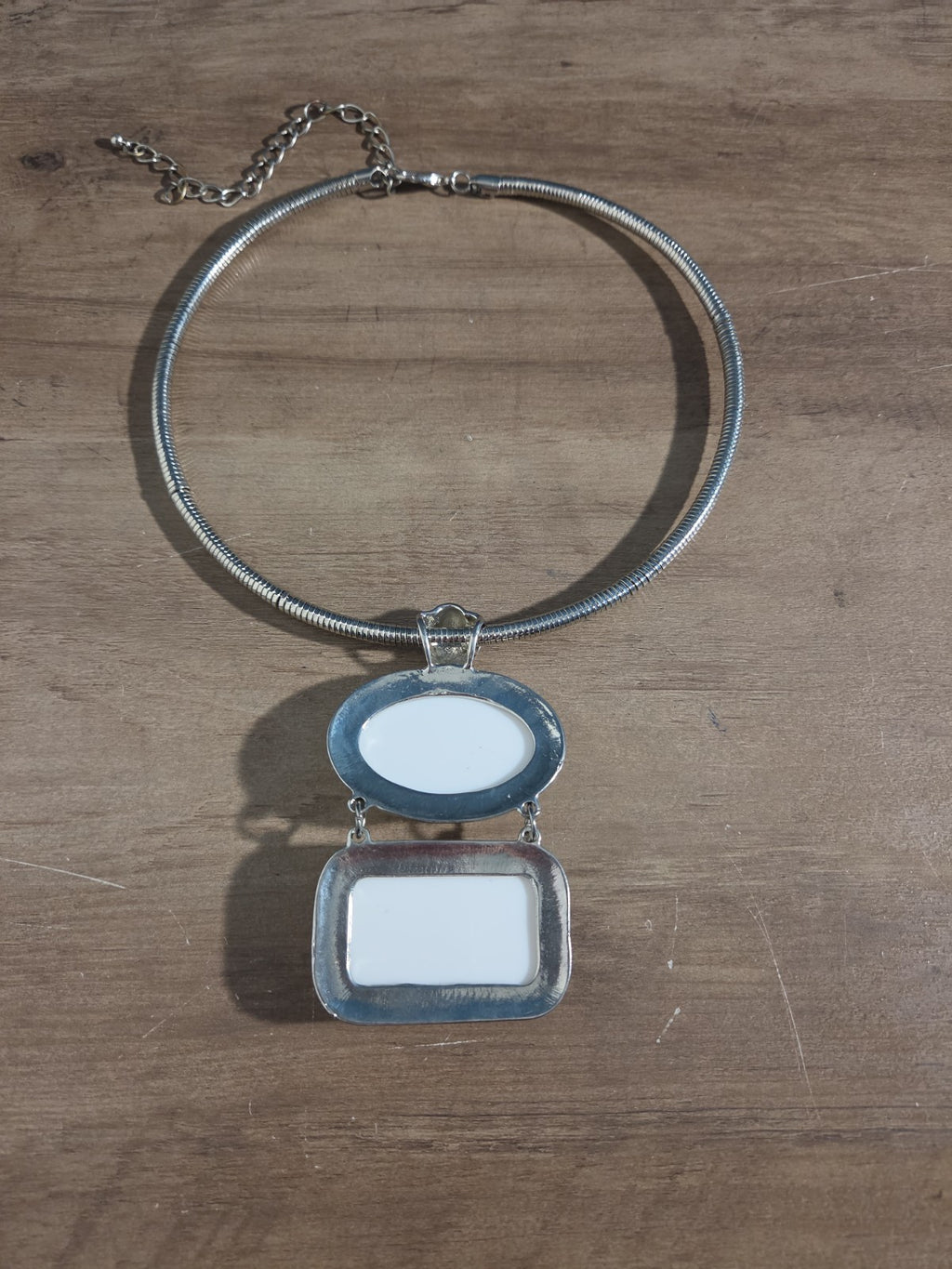 White Stone Pendant Silver Tone Omega Collar Choker Statement Necklace