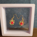 Gold Christmas Bells Drop Earrings 3/4" Red Enamel