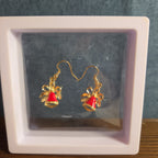 Gold Christmas Bells Drop Earrings 3/4" Red Enamel