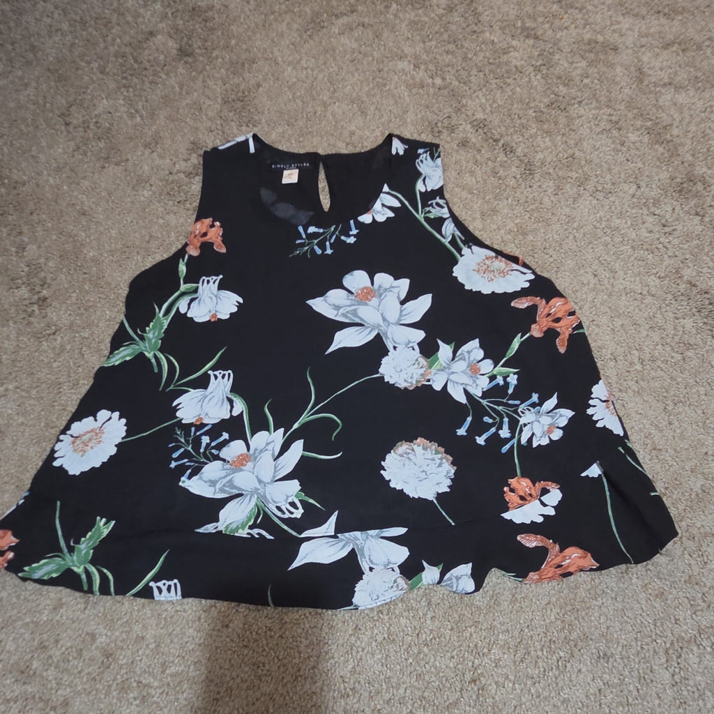 Simply Styled Sears Floral Sleeveless Blouse Tiered Top L