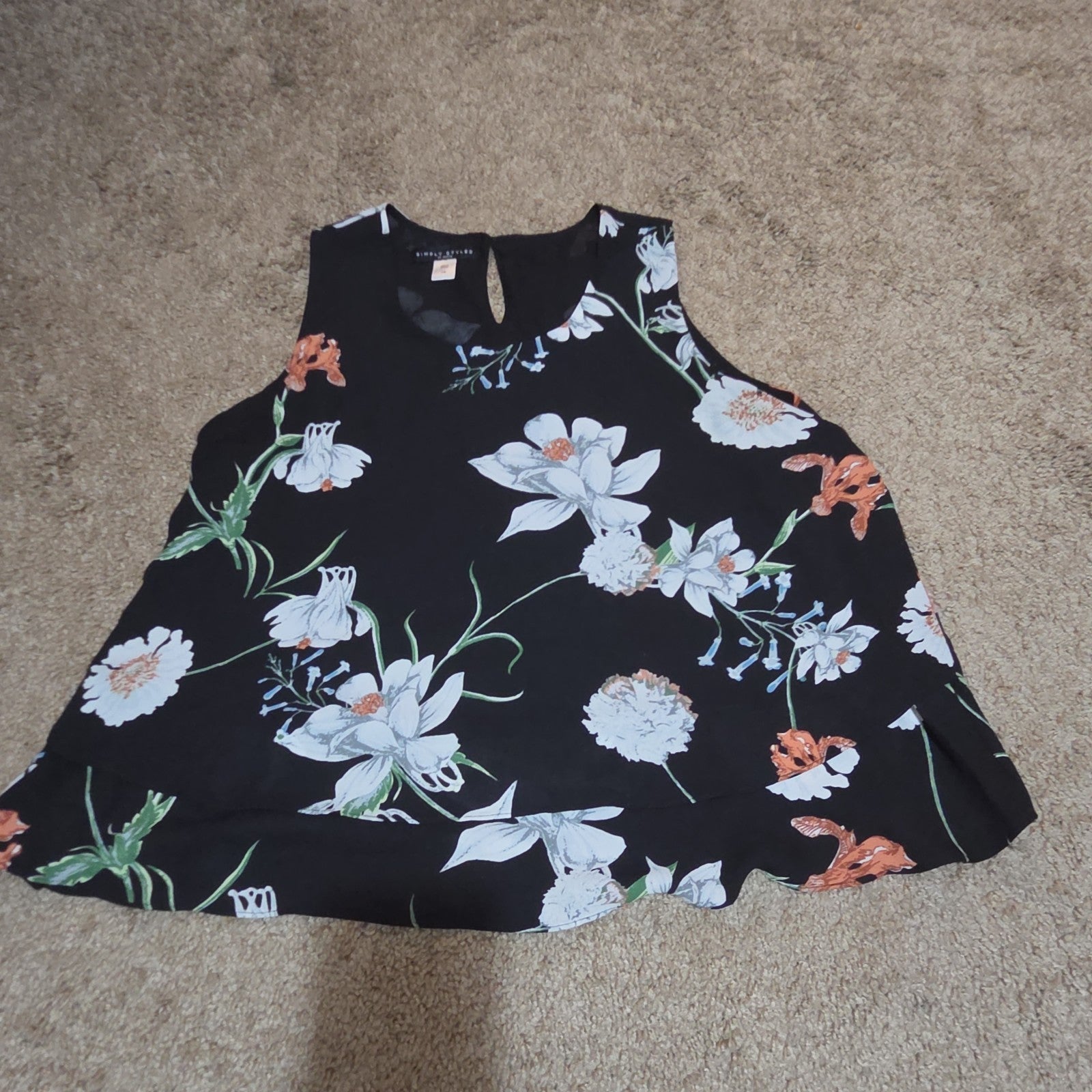 Simply Styled Sears Floral Sleeveless Blouse Tiered Top L