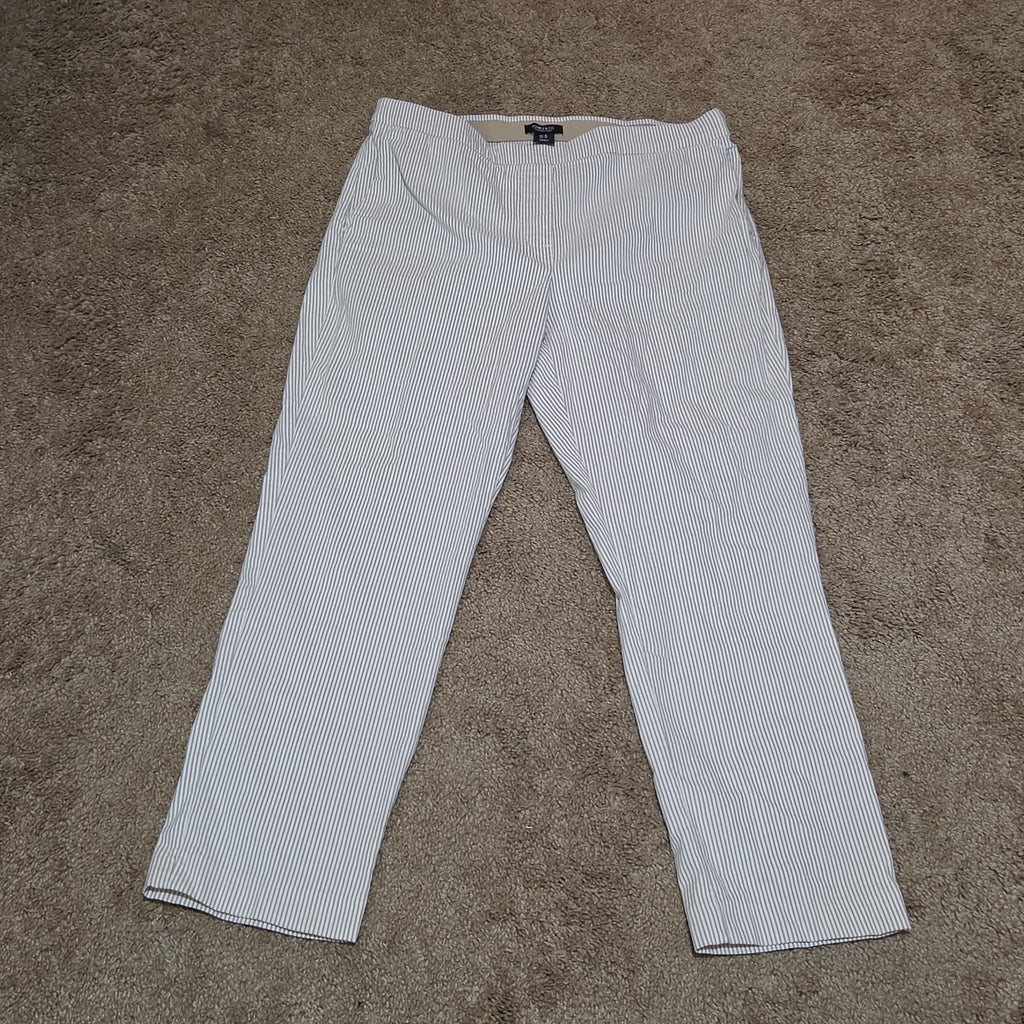 Jones New York Pants Womens 12 Tan White Stripe Pull On Crop Trouser Cotton Good