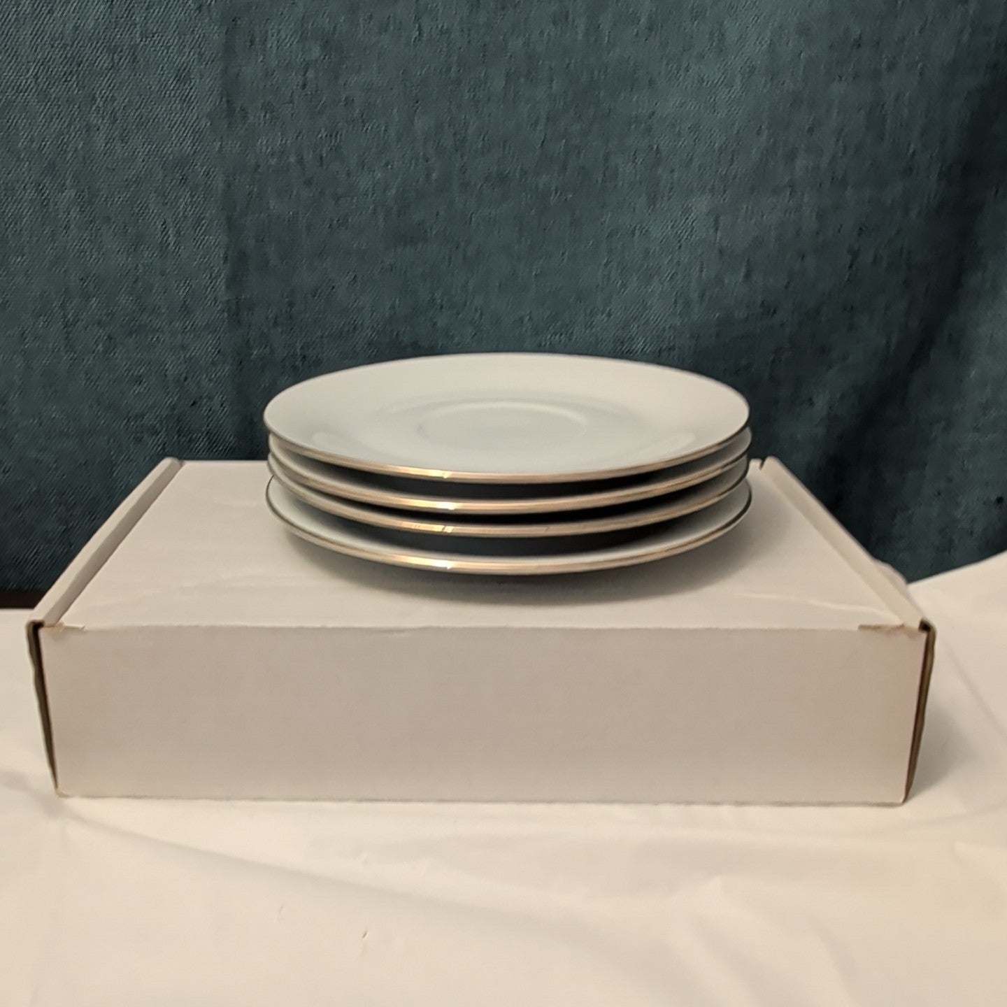 Set of 4 Sea Gull Fine China Saucers 6" | Jian Shang Gold Trim | Replacement