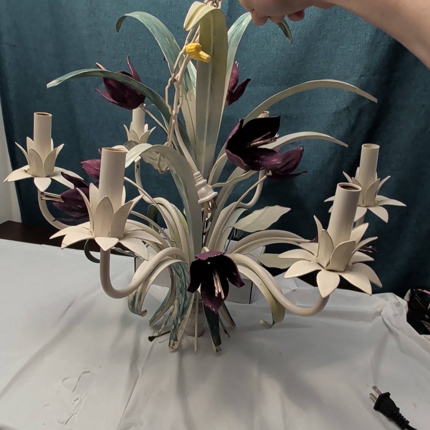 Vintage Floral Chandelier 6-Arm | Purple Tulips MCM | Hollywood | Tested