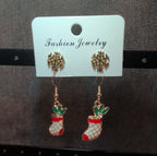 Christmas Stocking Snowflake Earring 2-Pair Set Enamel Gold-Tone Holiday NEW