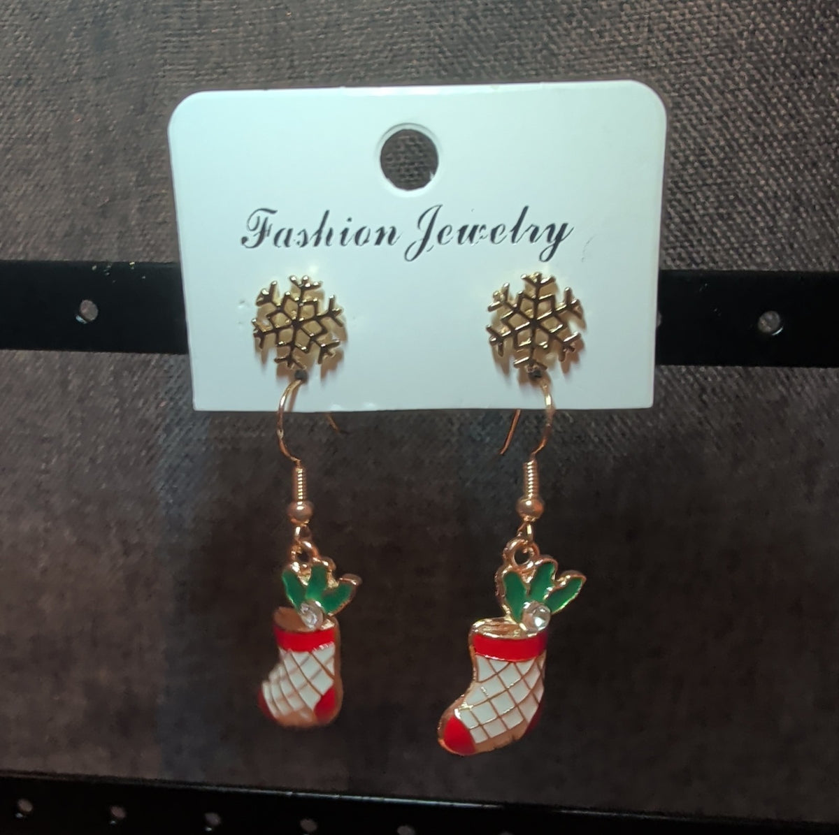 Christmas Stocking Snowflake Earring 2-Pair Set Enamel Gold-Tone Holiday NEW