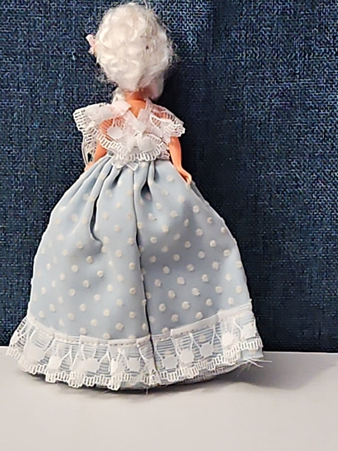 Vintage 5.5" Costume Doll | Blue Polka Dot Rococo Dress | Hard Plastic Souvenir