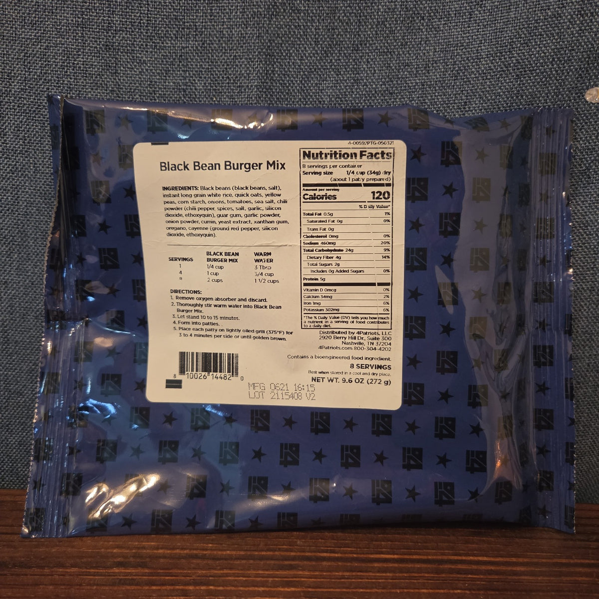4Patriots Black Bean Burger Mix 8 Servings Survival Food