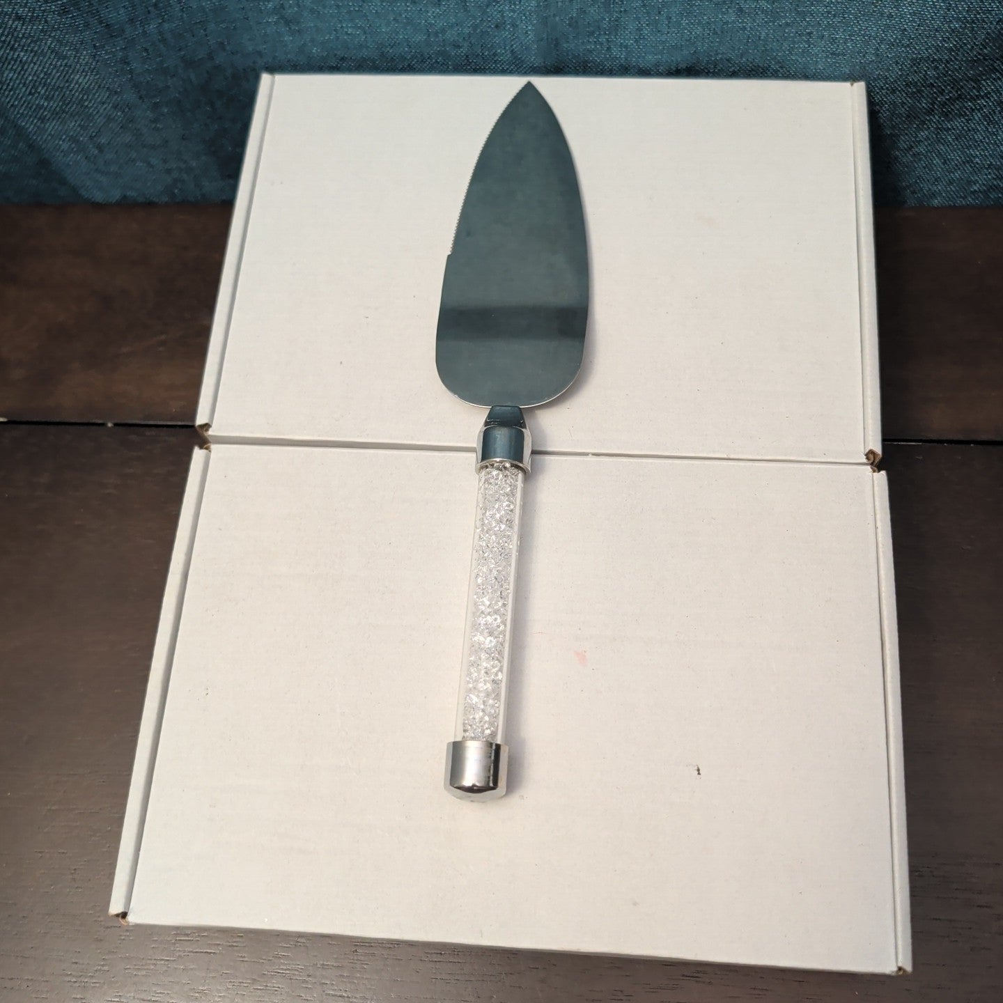 Mr & Mrs Wedding Cake Server Knife Set | Crystal Filled Bling Handle Stainless