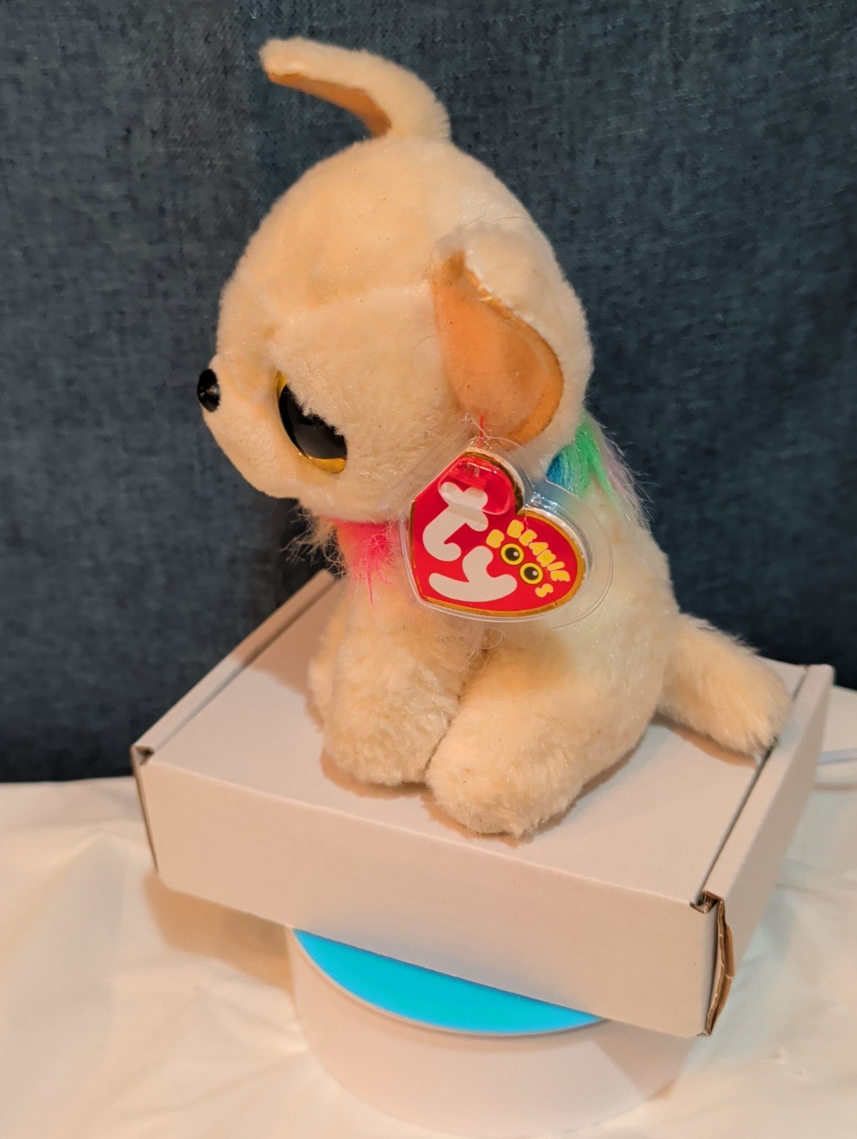 Ty Beanie Boos Chewey Chihuahua Rainbow Collar Gold Glitter Eyes 6" Plush