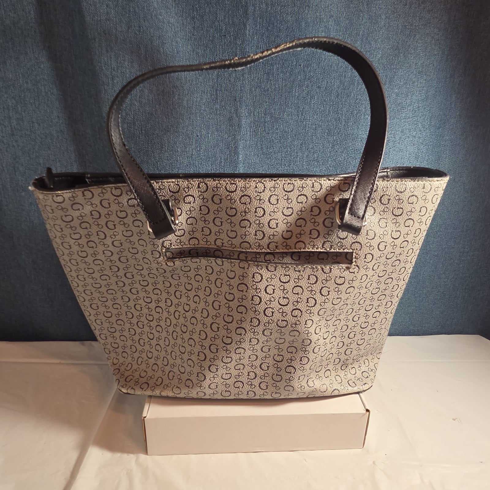 Guess Los Angeles Monogram Tote Bag Gray Black Shoulder Purse