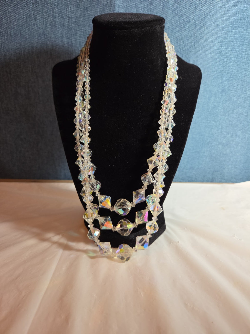 Triple Strand AB Crystal Iridescent Vintage Glam
