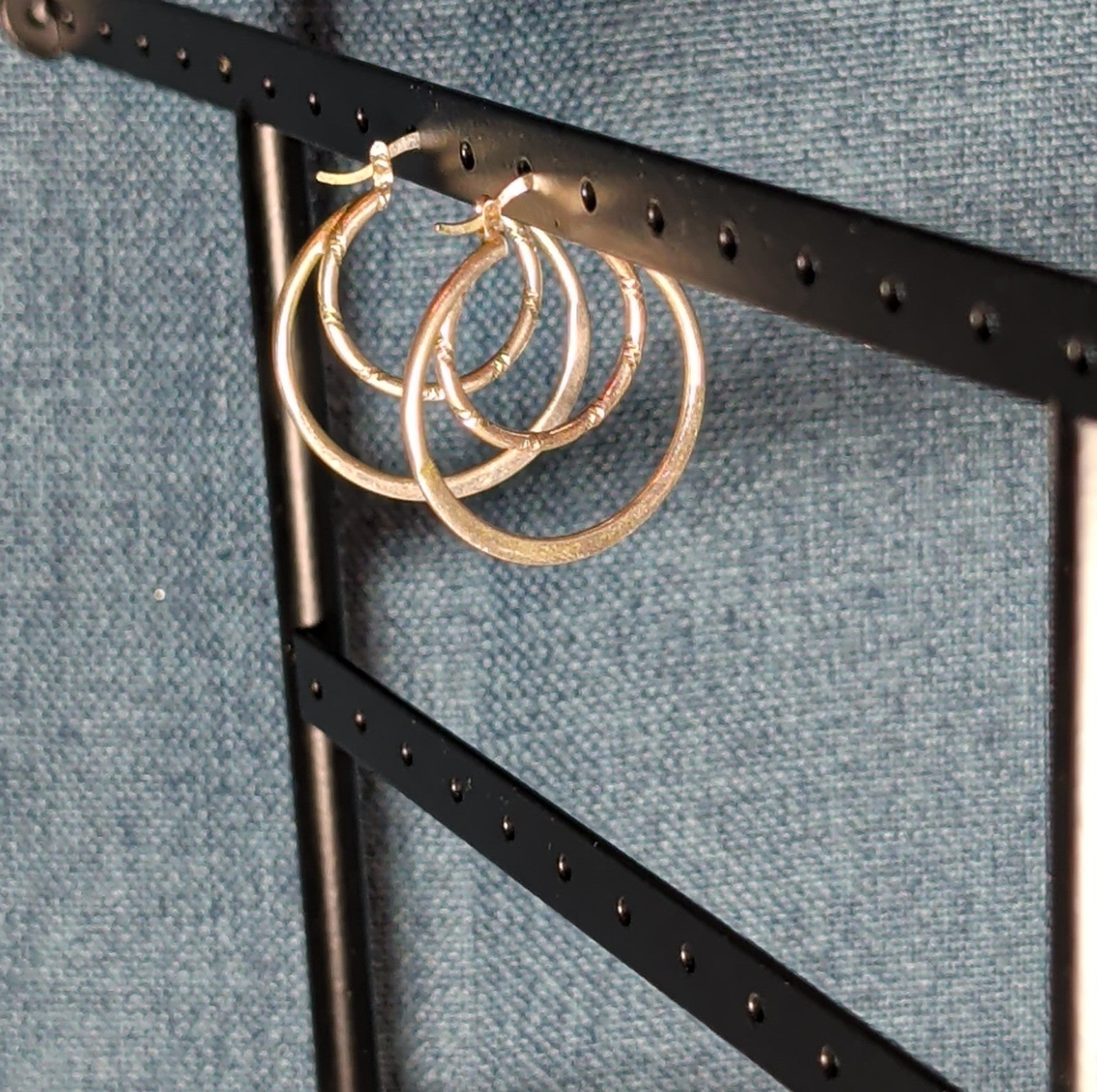 Double Hoop 925 Sterling Silver Textured Y2K