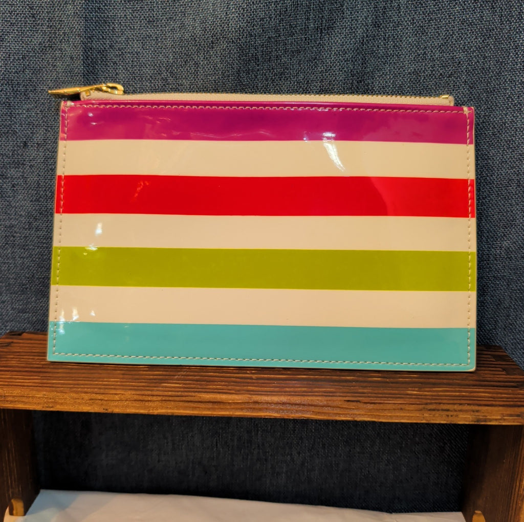 Kate Spade Striped Pencil Case Makeup Pouch Glossy Patent Preppy