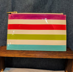 Kate Spade Striped Pencil Case Makeup Pouch Glossy Patent Preppy