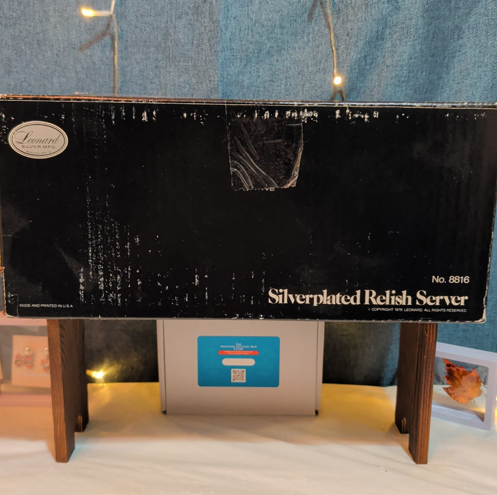 Leonard Silverplate 3 Tier Relish Tray Glass Insert Vintage New Open Box