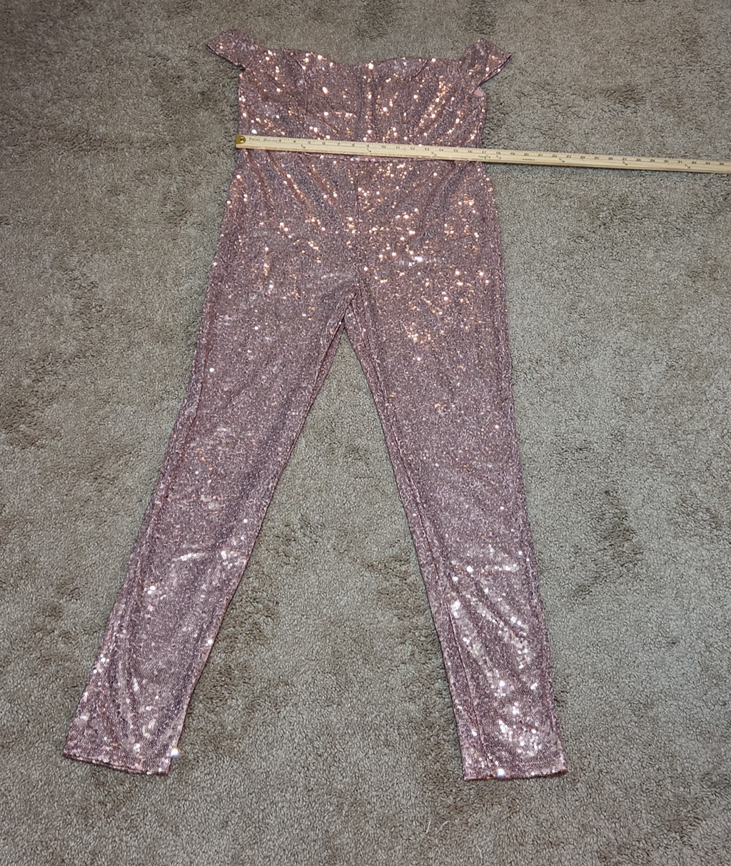 Rose Gold Sequin Off Shoulder Party Jumpsuit Romper  XL