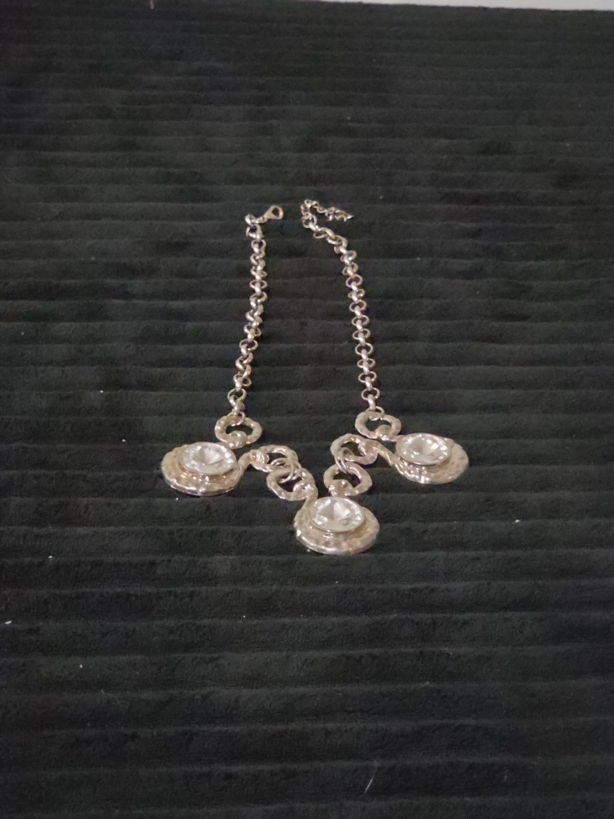 Silver Tone Chunky Crystal Bib Statement Necklace