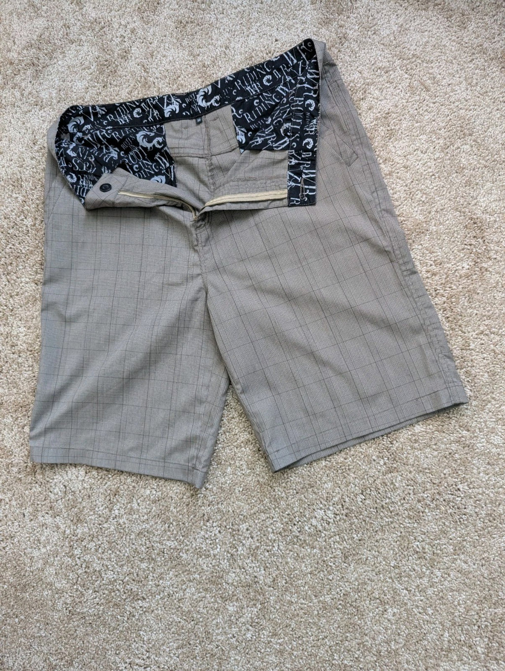 O'Neill Hybrid Boardshorts Men's Size 34 Gray Plaid Swim Trunks Walker Shorts