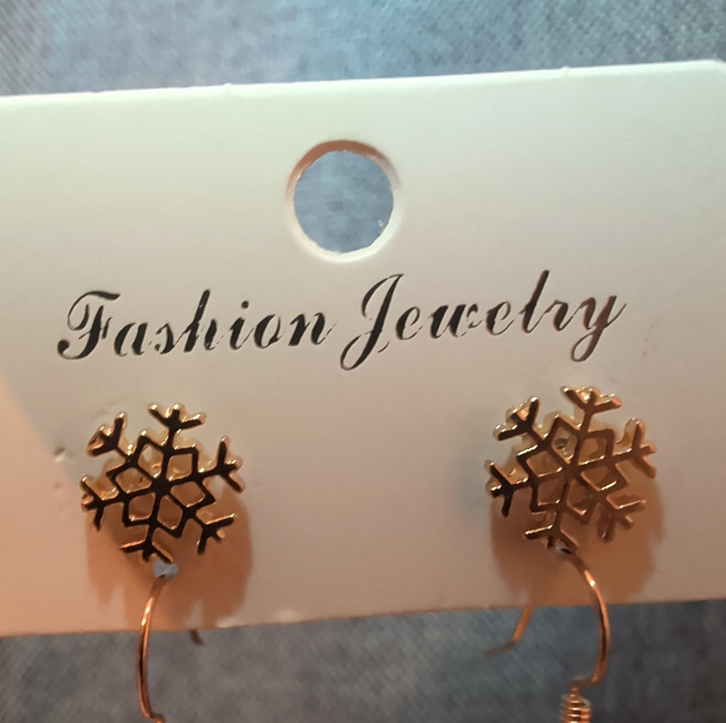 Christmas Stocking Snowflake Earring 2-Pair Set Enamel Gold-Tone Holiday NEW