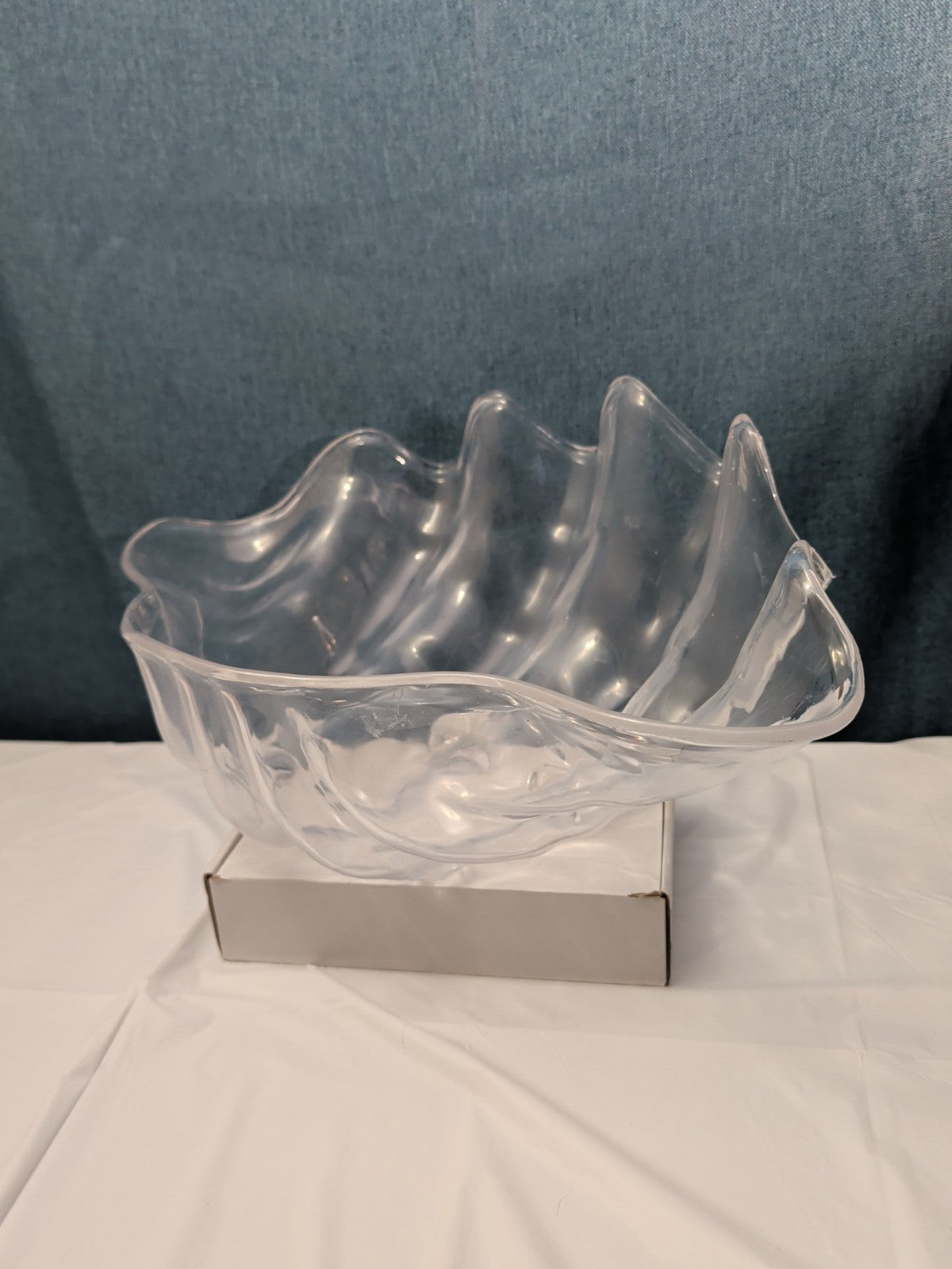Large Acrylic Clam Shell Serving Bowl 18" Wavy Scalloped Beach House Centerpiece