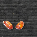 Vintage Faux Amber Necklace Clip On Earrings Set Silver Tone Teardrop Shimmer