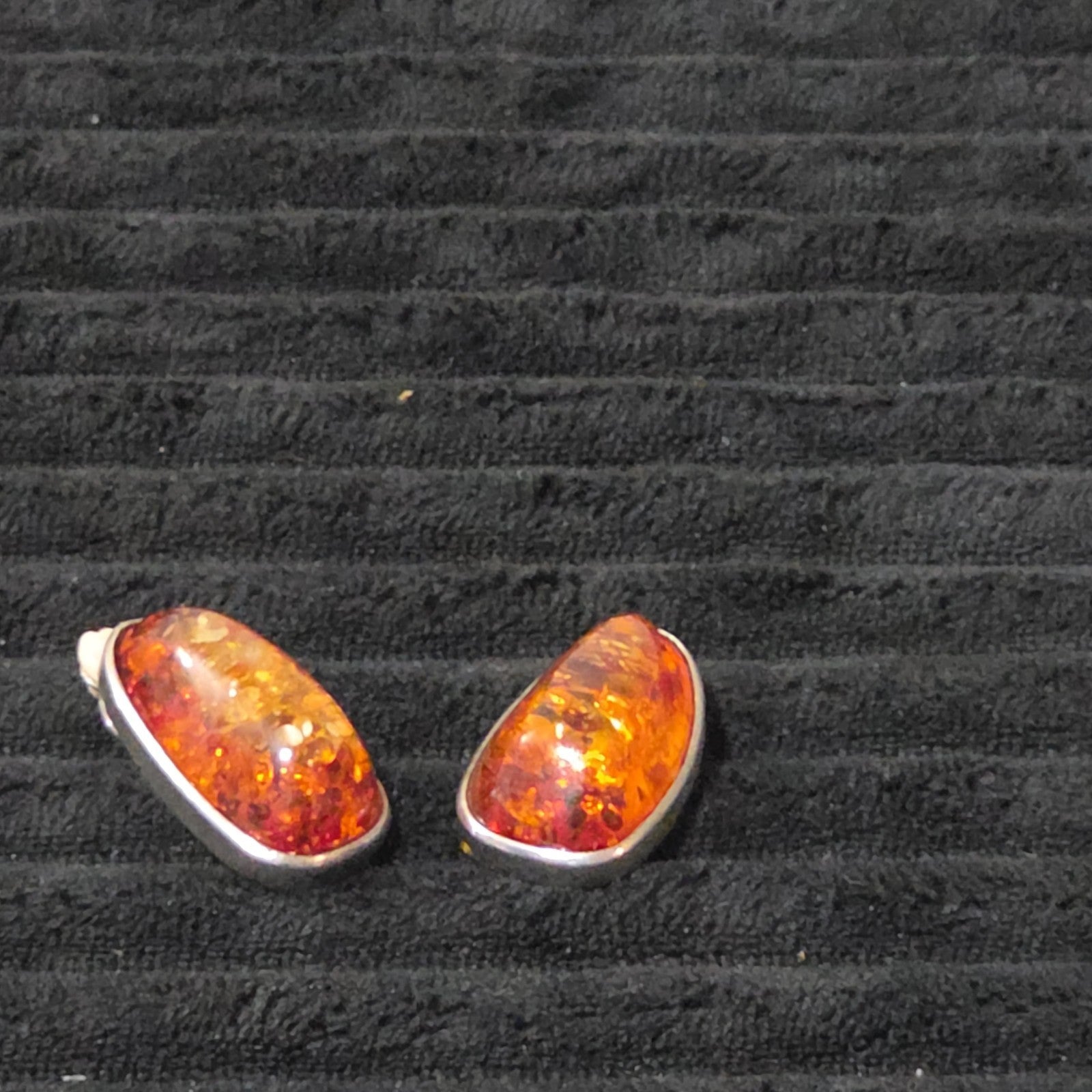 Vintage Faux Amber Necklace Clip On Earrings Set Silver Tone Teardrop Shimmer