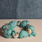 Chunky Faux Turquoise Silver Tone Stretch Bracelet Boho Y2K NWOT