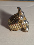Sarah Coventry Pearl Rhinestone Flower Ring Vintage  Adjustable