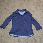 New York & Company Blouse Blue Polka Dot Button Down Office Wear Used Size L