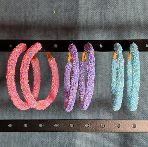 2" Sparkle Glitter Hoop Earrings 3 Pair Set Y2K