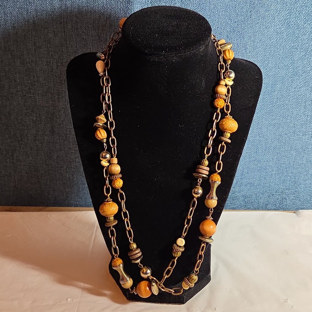 Earth Tone Bead Coppertone Chain Necklace Boho 70s Vibe