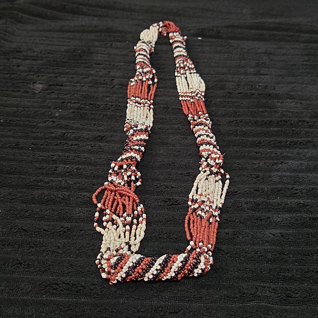 Multi-Strand Seed Bead Twisted Necklace Red Black Boho EUC