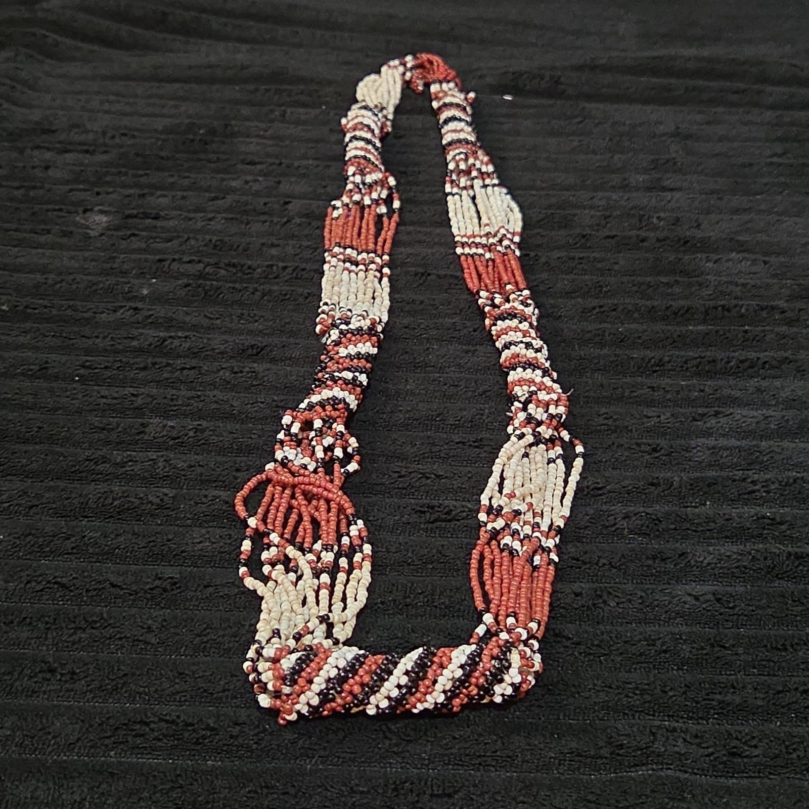 Multi-Strand Seed Bead Twisted Necklace Red Black Boho EUC