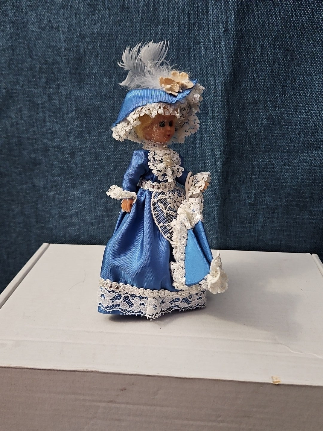 Vintage Brussels Souvenir Doll | 6" Belgium Blue Dress | "Bruxelles" Lace Apron