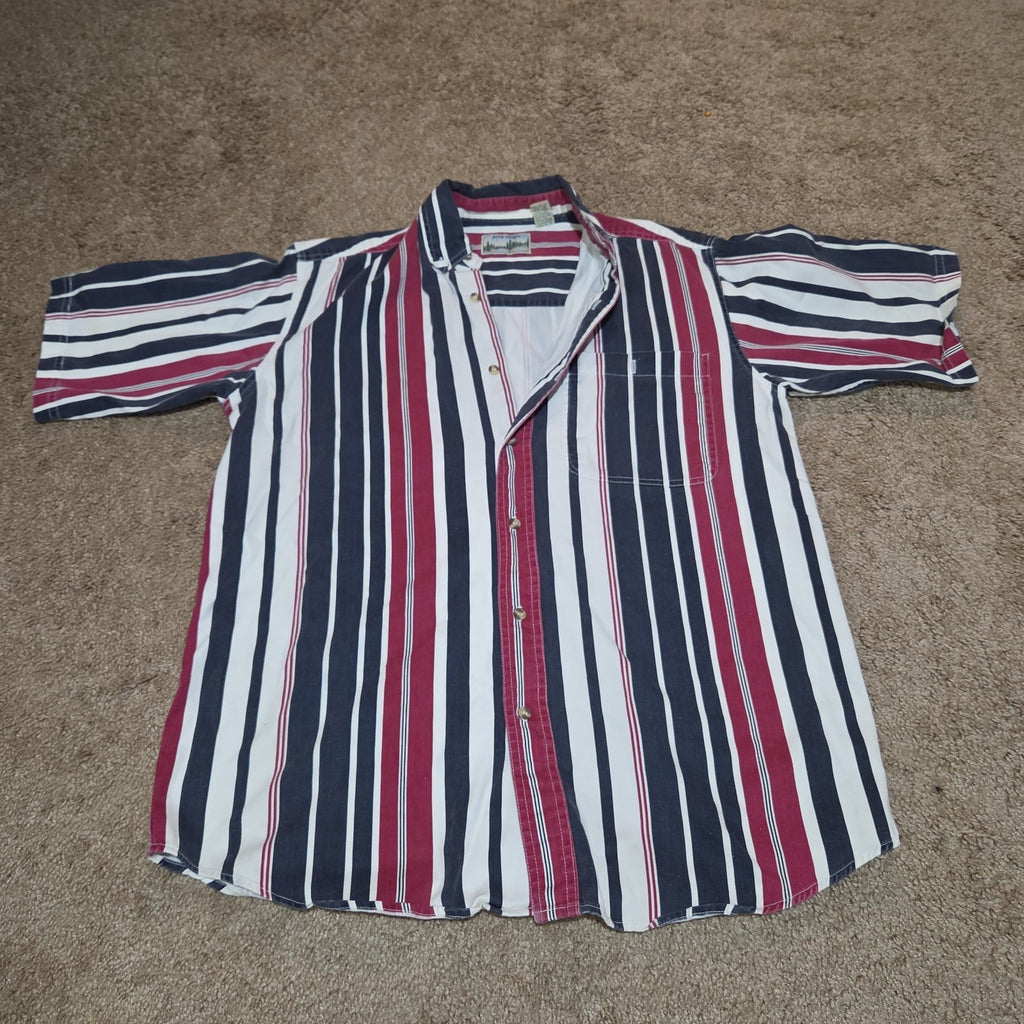 Pine Grove Striped Button Down Shirt Cotton Vintage 90s Retro Men Size M